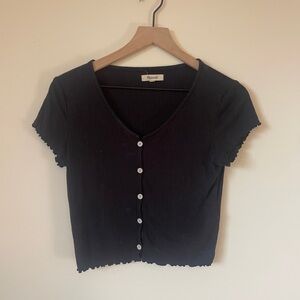 Madewell Ribbed Button Down Ruffle Short Sleeve Crop